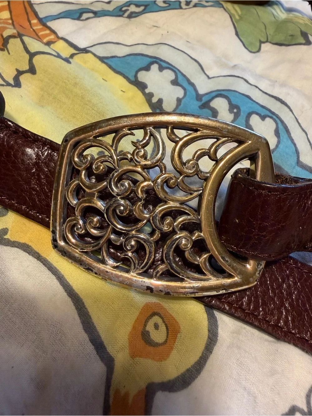 Brighton Dark Brown Leather Belt with Filigree Gold Buckle